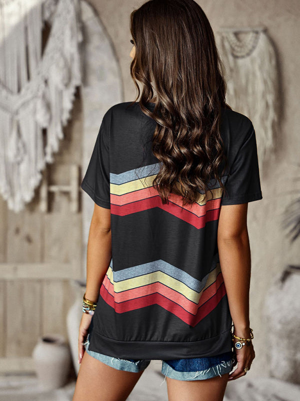 round neck T-shirt rainbow strip top BLUE ZONE PLANET