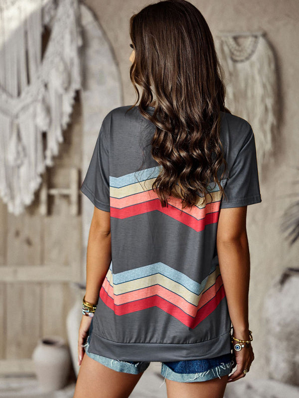 round neck T-shirt rainbow strip top BLUE ZONE PLANET