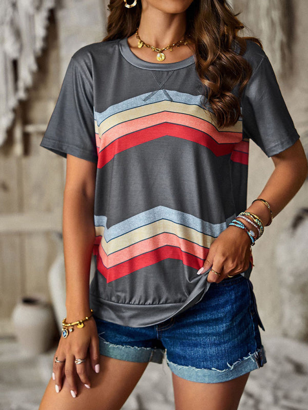 round neck T-shirt rainbow strip top BLUE ZONE PLANET