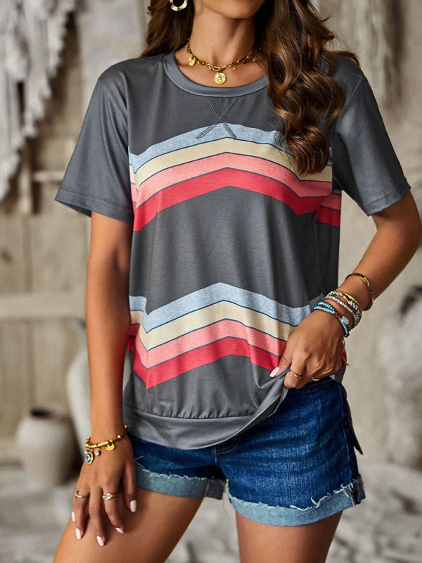 round neck T-shirt rainbow strip top BLUE ZONE PLANET