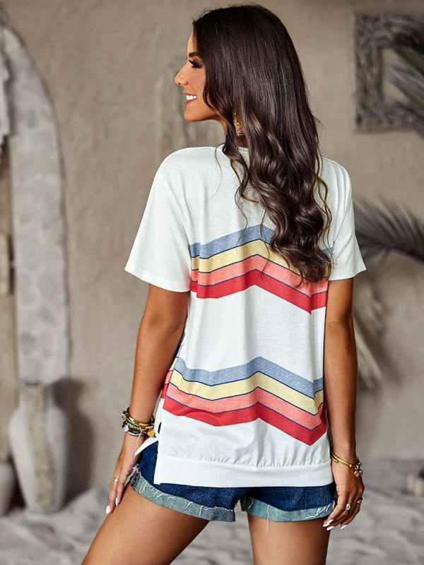 round neck T-shirt rainbow strip top BLUE ZONE PLANET