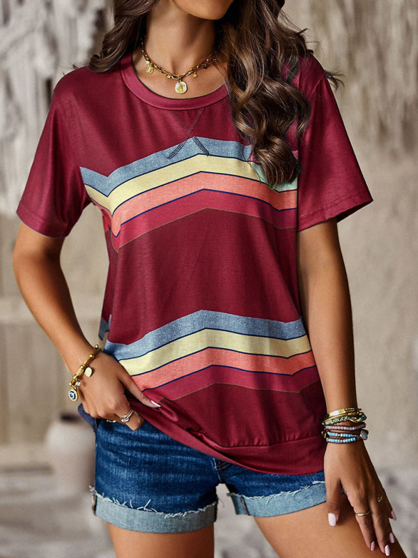 round neck T-shirt rainbow strip top BLUE ZONE PLANET