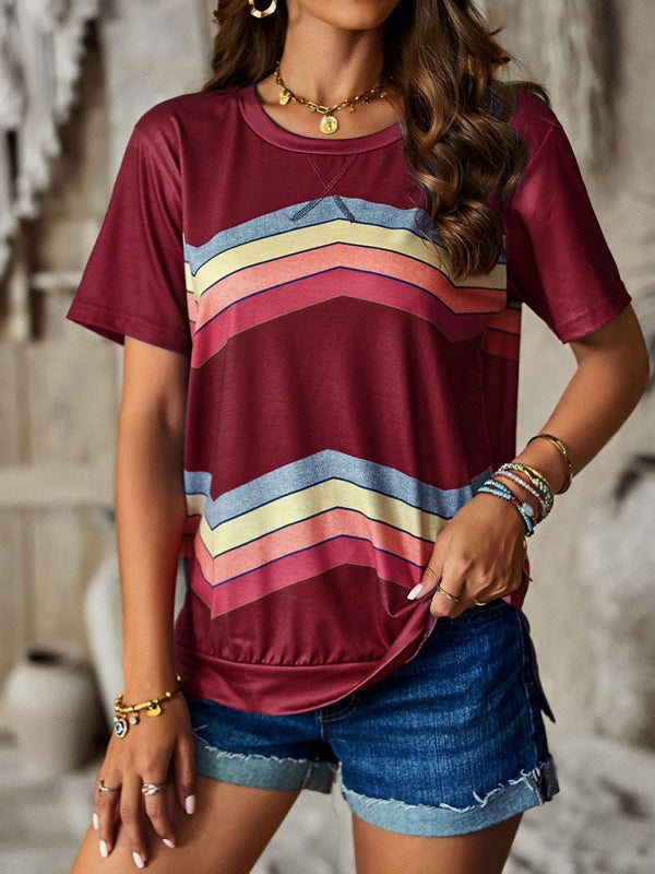 round neck T-shirt rainbow strip top BLUE ZONE PLANET