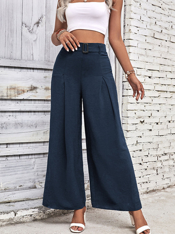 Blue Zone Planet | summer high waist wide leg pants with belt BLUE ZONE PLANET