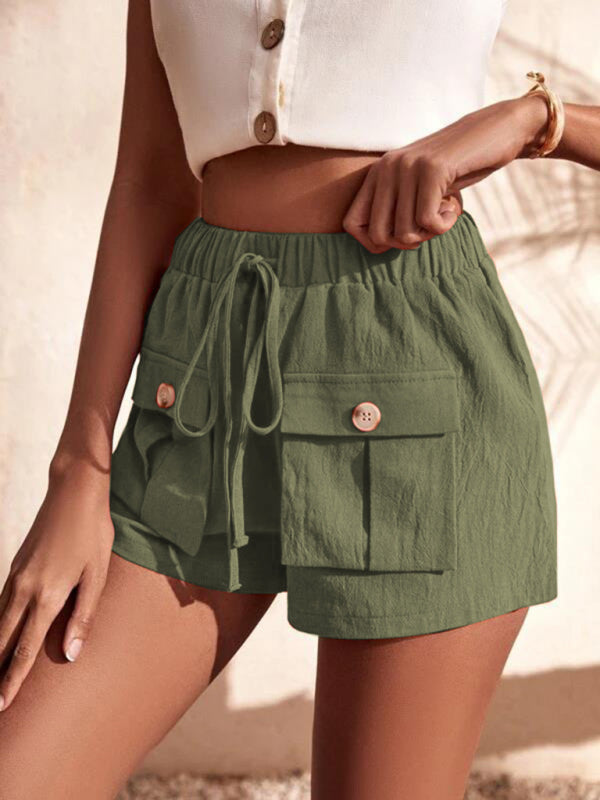 Blue Zone Planet | Cargo Shorts Pocket Loose Mid Rise Drawstring Straight Leg Pants kakaclo