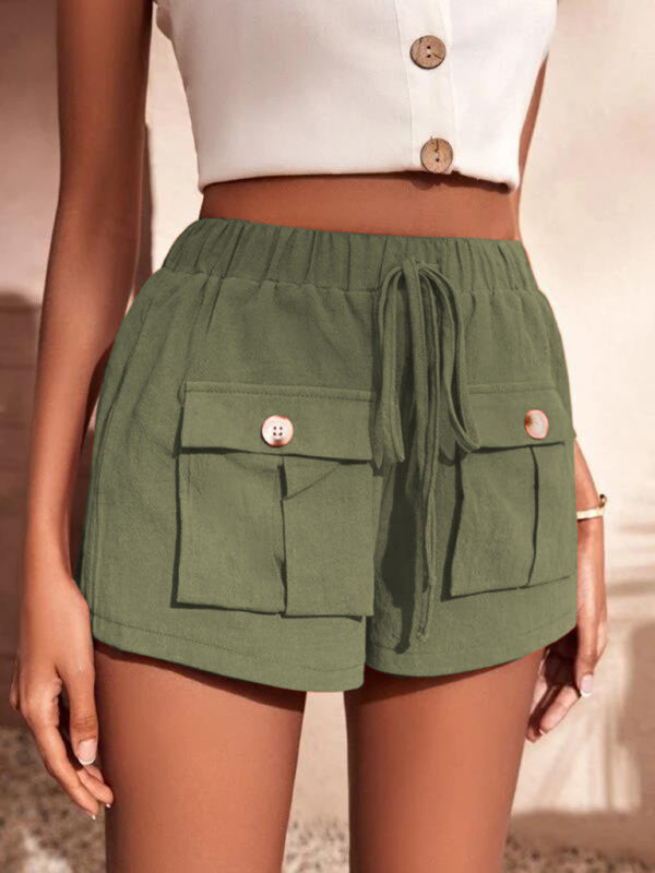 Blue Zone Planet | Cargo Shorts Pocket Loose Mid Rise Drawstring Straight Leg Pants kakaclo