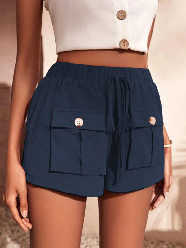 Blue Zone Planet | Cargo Shorts Pocket Loose Mid Rise Drawstring Straight Leg Pants kakaclo