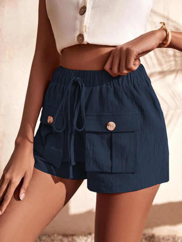 Blue Zone Planet | Cargo Shorts Pocket Loose Mid Rise Drawstring Straight Leg Pants kakaclo