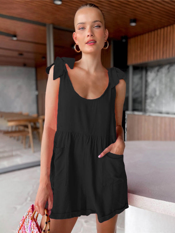 Blue Zone Planet | Sleeveless Bow Knot Pocket Casual Jumpsuit kakaclo