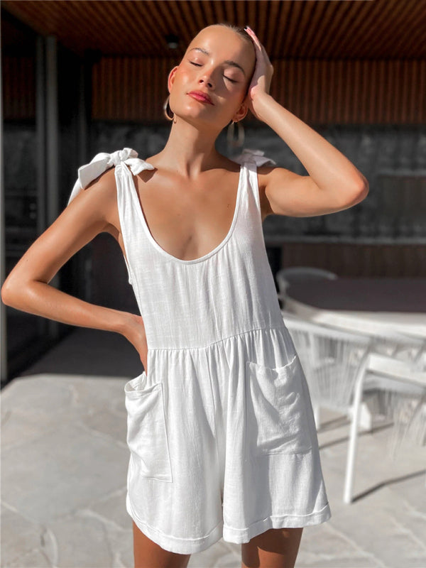 Blue Zone Planet | Sleeveless Bow Knot Pocket Casual Jumpsuit kakaclo