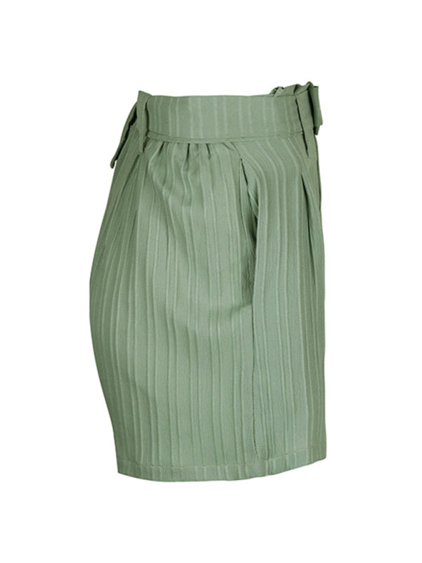 Blue Zone Planet | Small fresh green solid color pleated shorts kakaclo