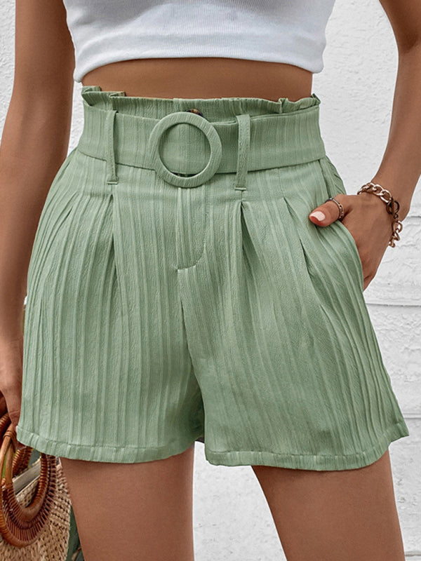 Blue Zone Planet | Small fresh green solid color pleated shorts kakaclo