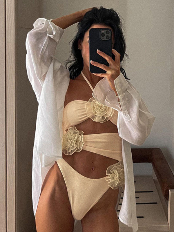 Blue Zone Planet |  Luna's Backless Three-dimensional Flower Halter Neck Jumpsuit BLUE ZONE PLANET