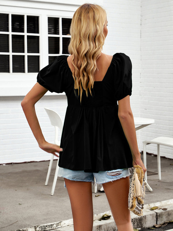 Blue Zone Planet | style solid color shirt commuter V-neck short-sleeved top BLUE ZONE PLANET