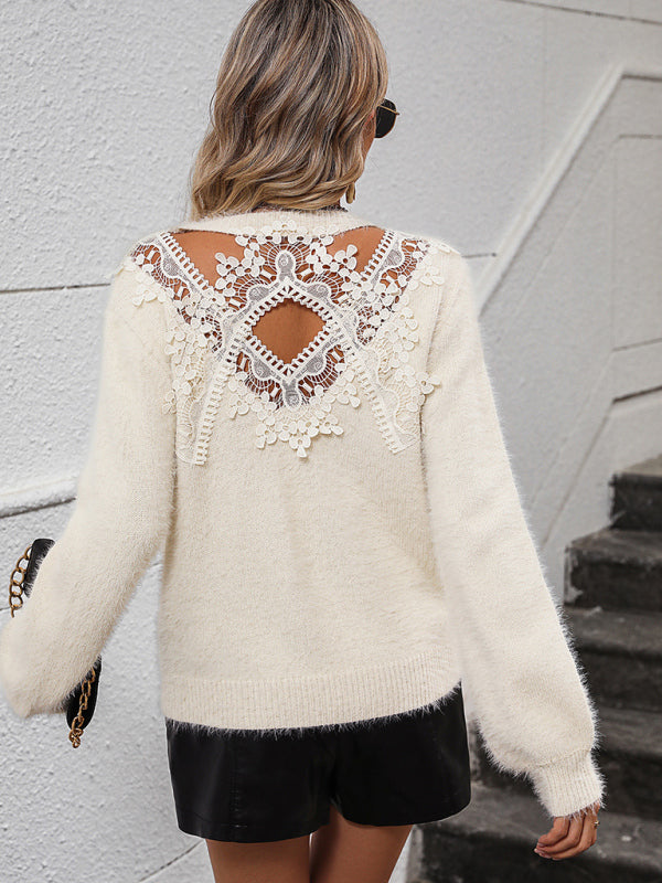 Simone's Floral Pattern Knitted Round Neck Long Sleeve Pullover Sweater BLUE ZONE PLANET