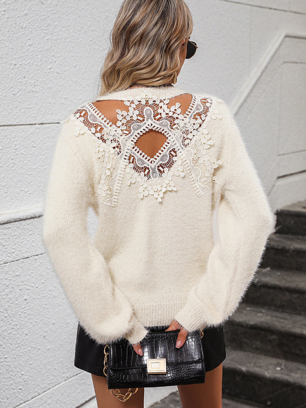 Simone's Floral Pattern Knitted Round Neck Long Sleeve Pullover Sweater BLUE ZONE PLANET