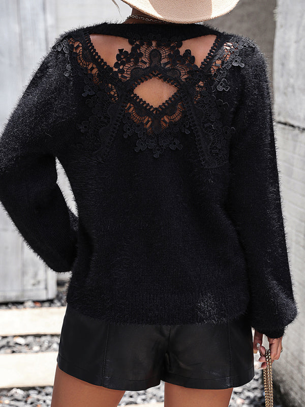 Simone's Floral Pattern Knitted Round Neck Long Sleeve Pullover Sweater BLUE ZONE PLANET