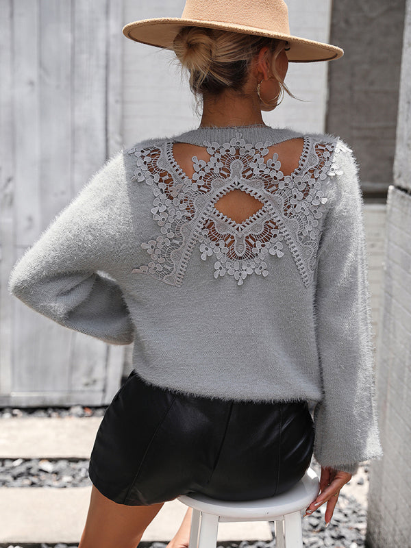 Simone's Floral Pattern Knitted Round Neck Long Sleeve Pullover Sweater BLUE ZONE PLANET