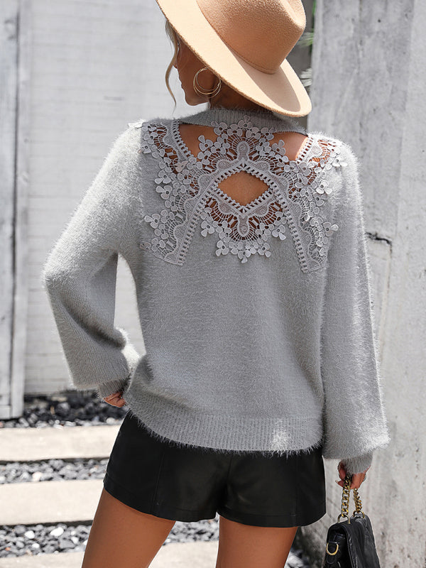 Simone's Floral Pattern Knitted Round Neck Long Sleeve Pullover Sweater BLUE ZONE PLANET