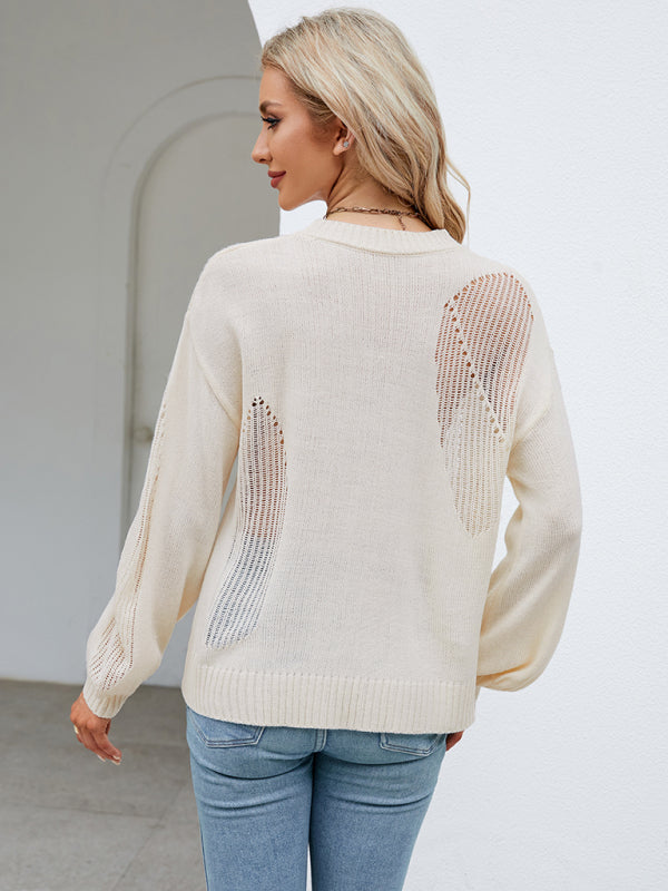 Bianca's Hollow Pullover Fashion Knitted Round Neck Sweater BLUE ZONE PLANET
