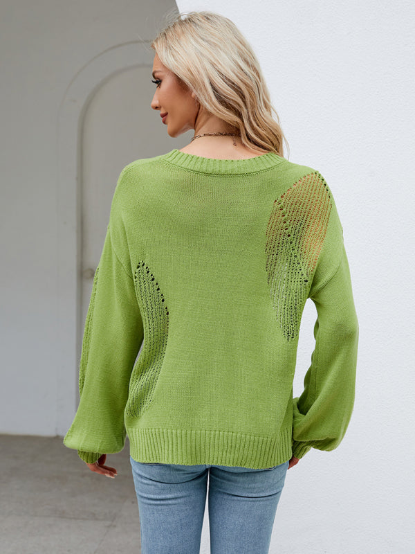 Bianca's Hollow Pullover Fashion Knitted Round Neck Sweater BLUE ZONE PLANET