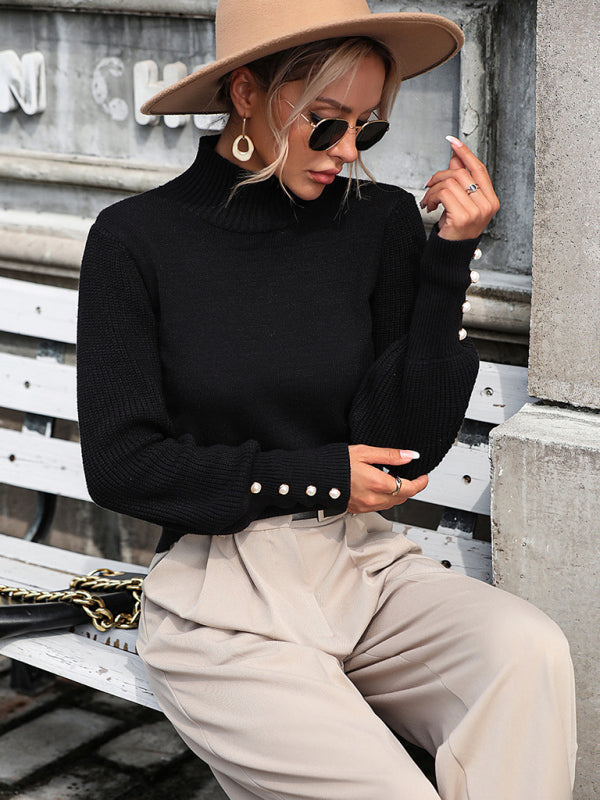 Blue Zone Planet | Pullover knitted sweater turtleneck beaded all-match sweater BLUE ZONE PLANET