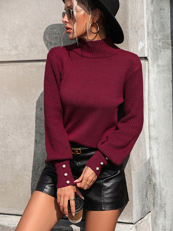 Blue Zone Planet | Pullover knitted sweater turtleneck beaded all-match sweater BLUE ZONE PLANET