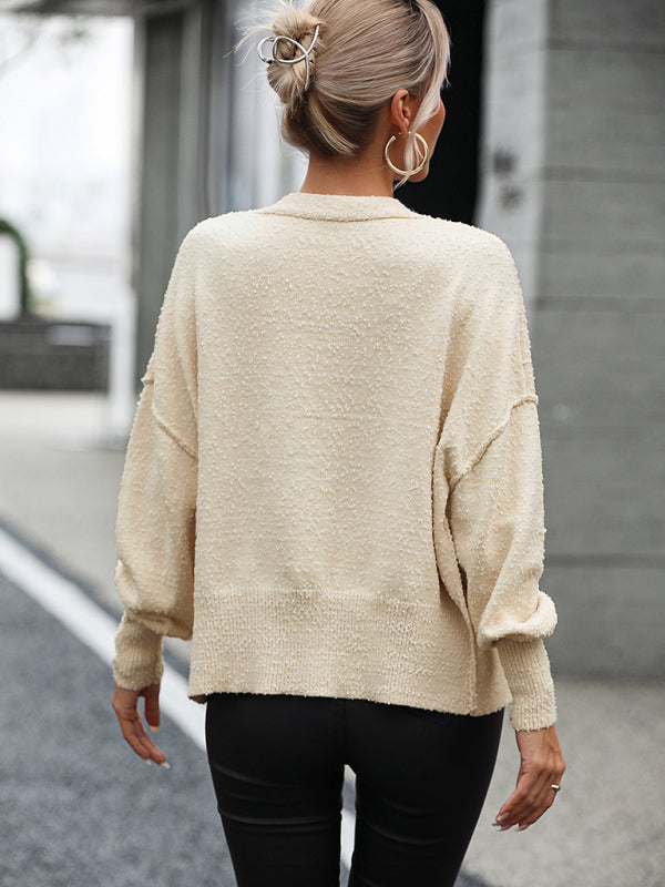 Blue Zone Planet | V-neck button solid color knitted cardigan coat sweater BLUE ZONE PLANET