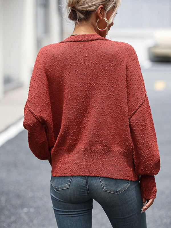 Blue Zone Planet | V-neck button solid color knitted cardigan coat sweater BLUE ZONE PLANET