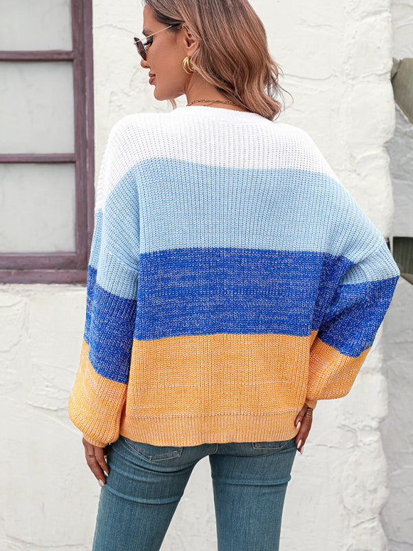 Blue Zone Planet | Color Block Crew Neck Knit Sweater BLUE ZONE PLANET