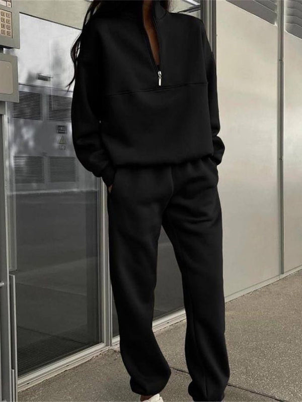 Blue Zone Planet | Long Sleeve Zipper Stand Collar Sweater Comfortable Loose Sports Leisure Sweater Two-piece Set BLUE ZONE PLANET