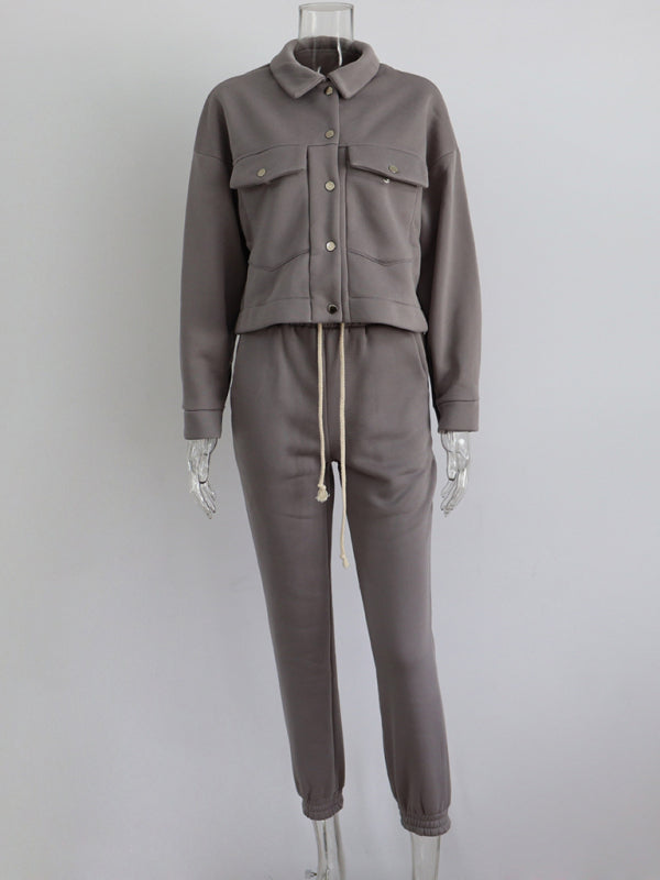 Solid color women's jacket jacket casual trousers suit long-sleeved jacket sweater two-piece suit kakaclo