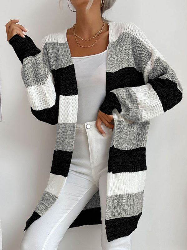 Zoe's Long Buttonless Color Block Sweater Jacket BLUE ZONE PLANET