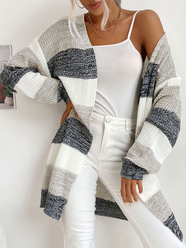 Zoe's Long Buttonless Color Block Sweater Jacket BLUE ZONE PLANET