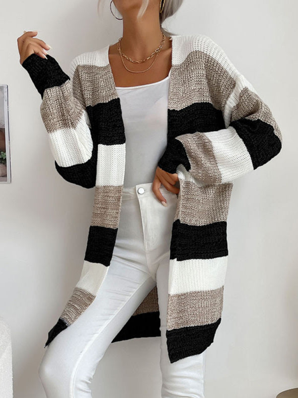 Zoe's Long Buttonless Color Block Sweater Jacket BLUE ZONE PLANET