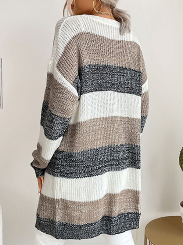 Zoe's Long Buttonless Color Block Sweater Jacket BLUE ZONE PLANET