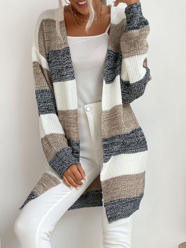 Zoe's Long Buttonless Color Block Sweater Jacket BLUE ZONE PLANET