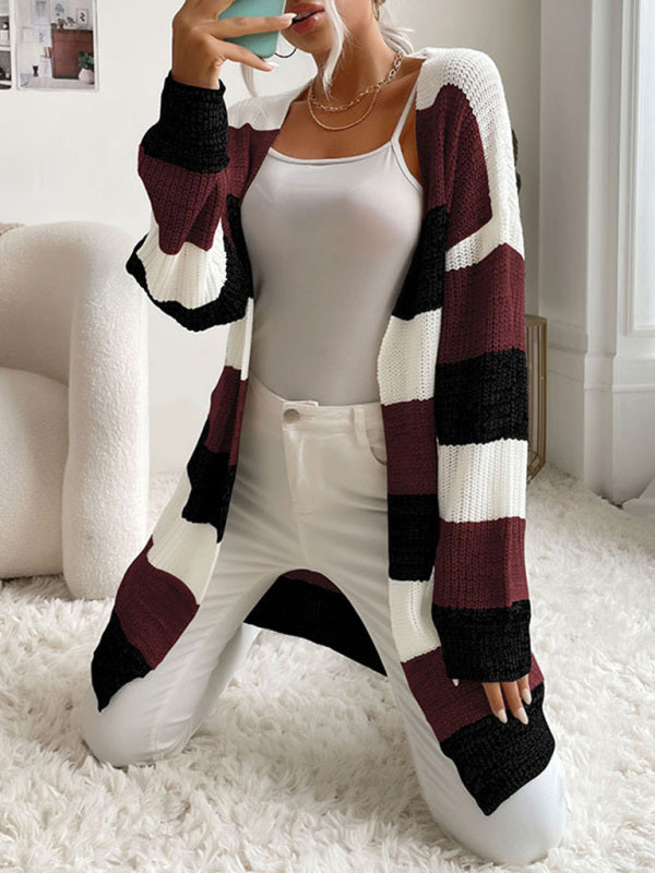 Zoe's Long Buttonless Color Block Sweater Jacket BLUE ZONE PLANET