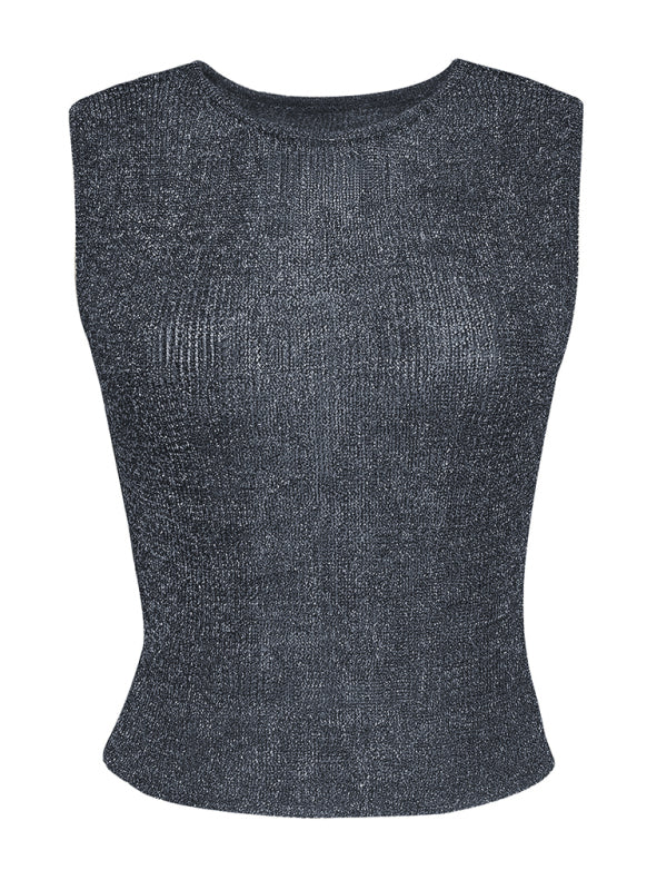 Round Neck shiny Skinny Glitter Tank Top BLUE ZONE PLANET