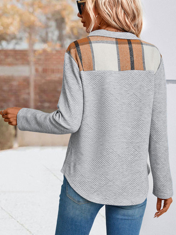 Blue Zone Planet | long sleeve plaid stitching sweatshirt BLUE ZONE PLANET