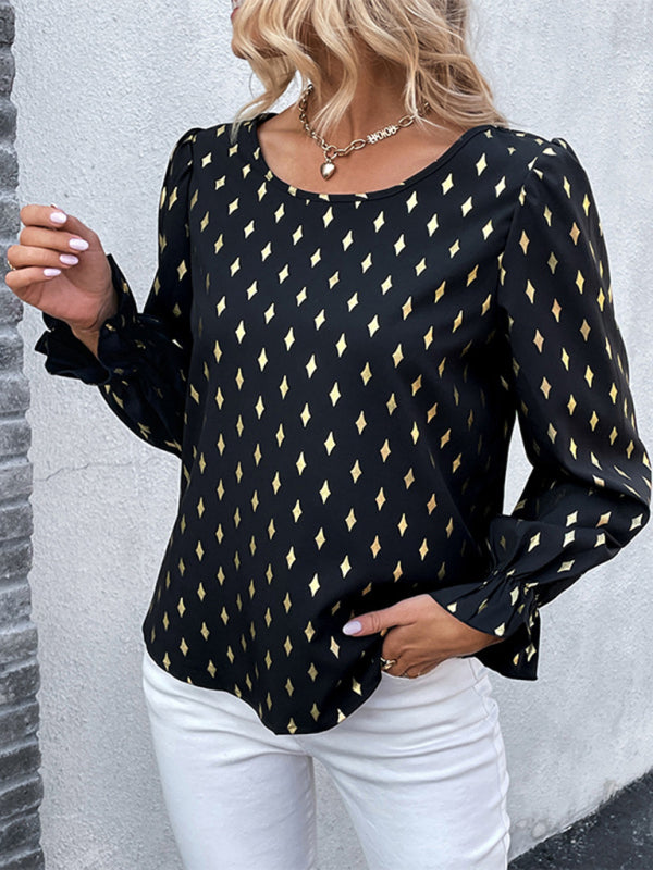 Blue Zone Planet | polka dot black bronzing shirt with long sleeves BLUE ZONE PLANET