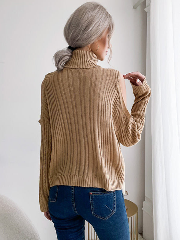Blue Zone Planet | able bottoming turtleneck solid color long-sleeved twist off-shoulder sweater BLUE ZONE PLANET