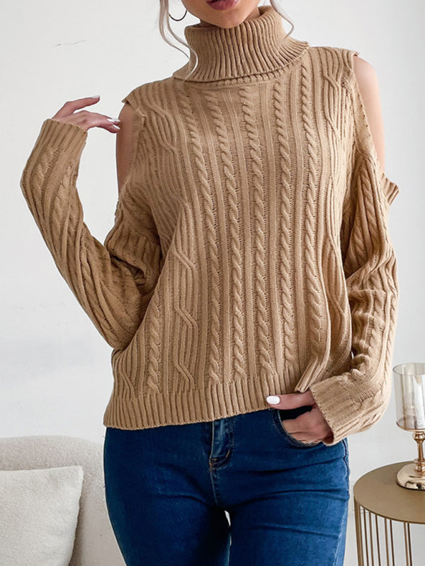 Blue Zone Planet | able bottoming turtleneck solid color long-sleeved twist off-shoulder sweater BLUE ZONE PLANET