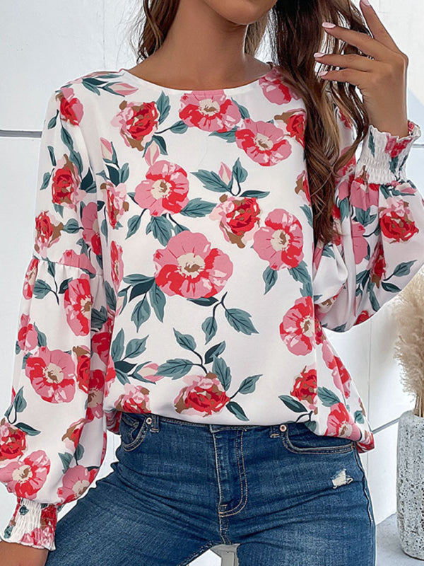 Blue Zone Planet | Round Neck Long Sleeve Floral Shirt Top BLUE ZONE PLANET