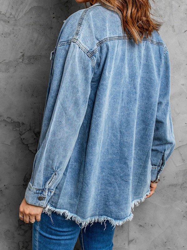 Blue Zone Planet | Street trendy denim lapel loose type simple blouse BLUE ZONE PLANET