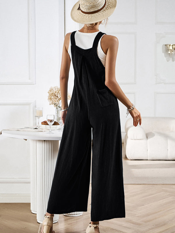 Blue Zone Planet | solid color all-match loose wide-leg jumpsuit BLUE ZONE PLANET