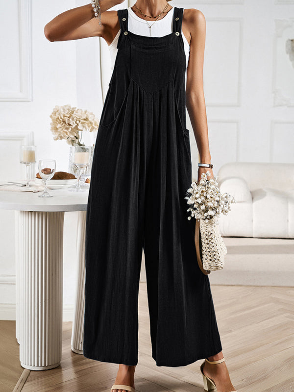 Blue Zone Planet | solid color all-match loose wide-leg jumpsuit BLUE ZONE PLANET