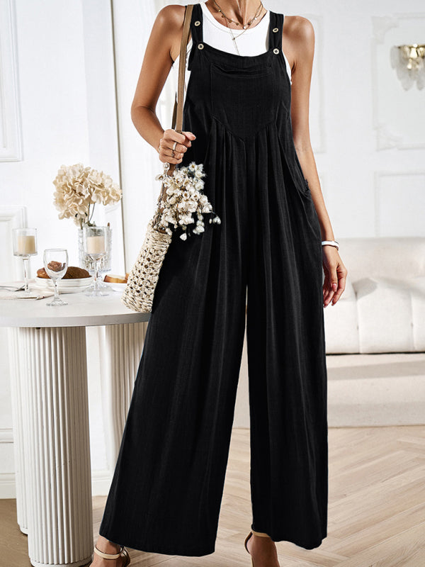 Blue Zone Planet | solid color all-match loose wide-leg jumpsuit BLUE ZONE PLANET