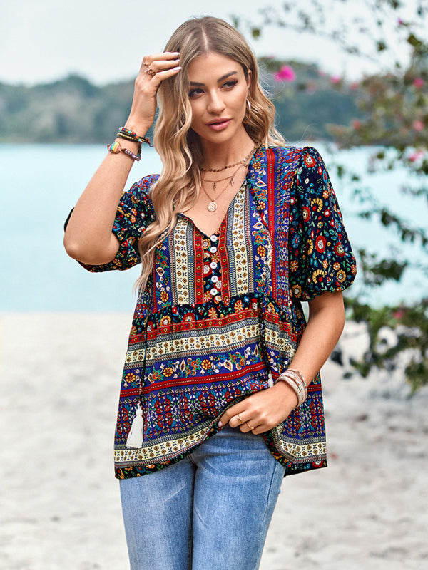 Ladies Bohemian Printed Shirt Top kakaclo
