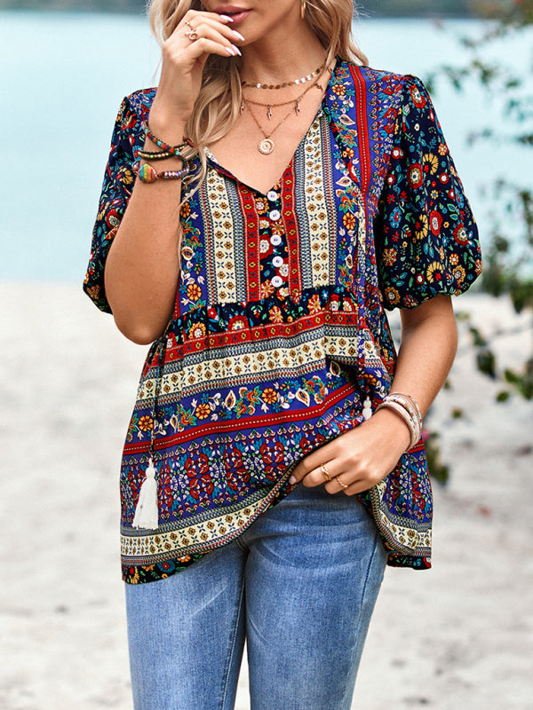 Ladies Bohemian Printed Shirt Top kakaclo